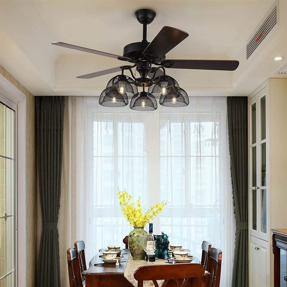 52” Retro Industrial Ceiling Fan 5 Light with Metal Lampshade and Remote Control for Living Room