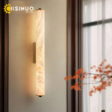 Spanish Natural Marble Wall Sconce Lamp - Cylindrical Up & Down LED Wall Light Fixture for Bathroom, Bedroom, Stairs & Parlor Decor