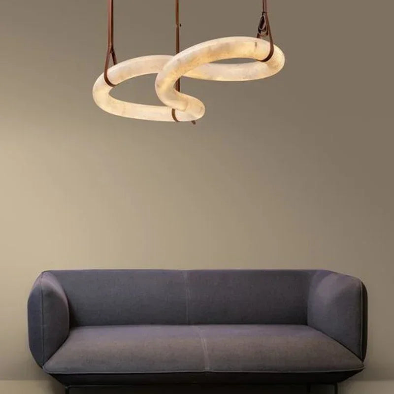 Modern Minimalist Restaurant Pendant Light Natural Marble Light Nordic Design Alabaster Shaped Chandeliers Villa Room Decoration