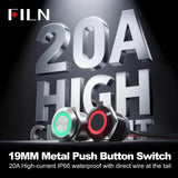 19mm 20A Push Button Switch - IP66 Waterproof Metal LED Light
