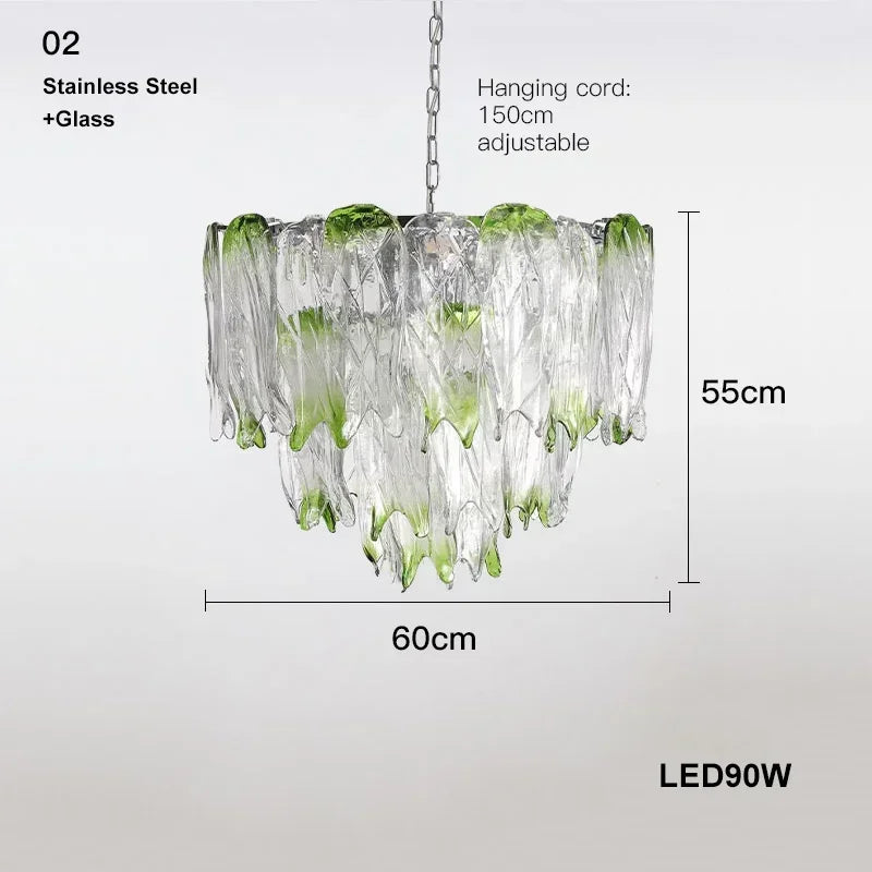 French Luxury Gradient Green Glass Living Room Chandelier Designer Bedroom Restaurant Hotel Highend Pendant Lamp Art Decor Light