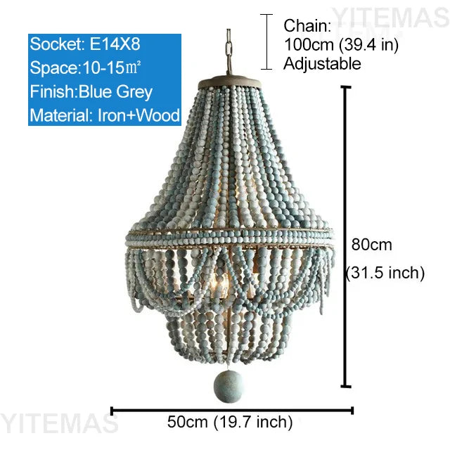 Vintage Black Pendant Chandelier Wood Beaded Antique Lighting Foyer Dining Nordic Chandelier Bedroom Pendant Kitchen Lamps