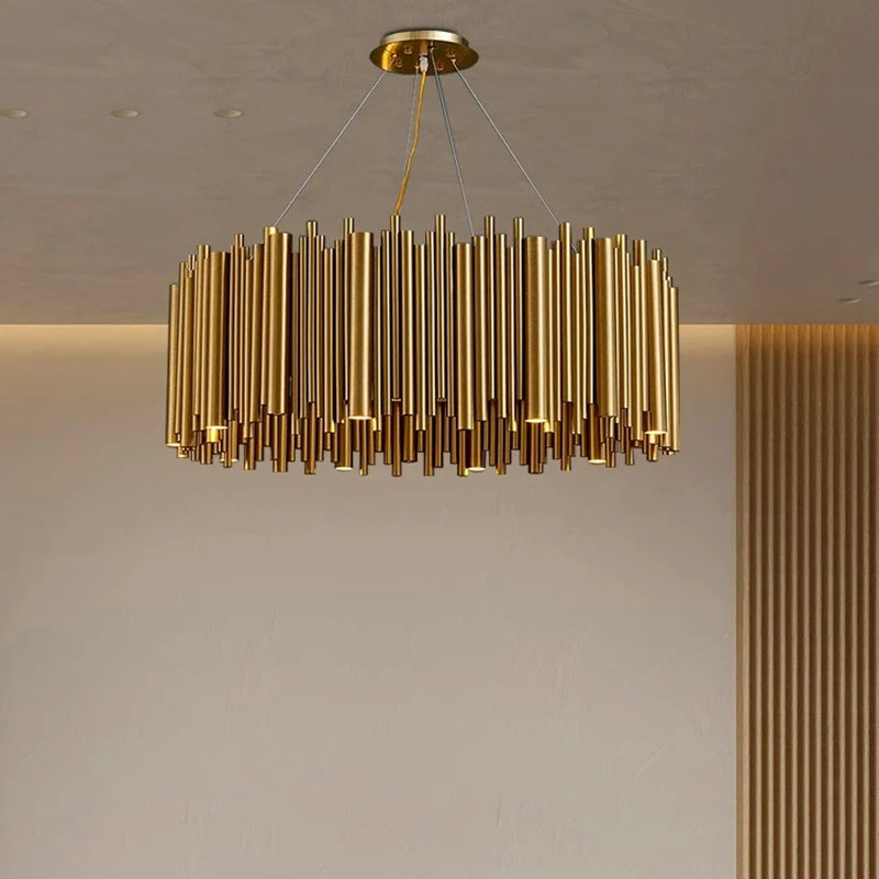 Living room chandelier Villa duplex modern simple stainless steel creative chandelier interior lighting LED lights gold