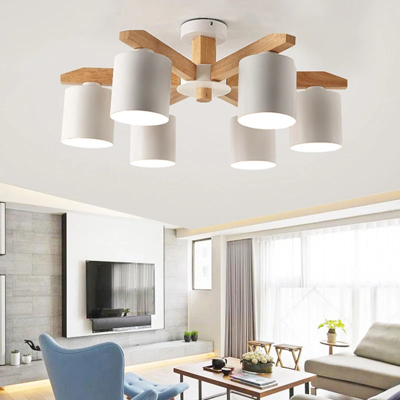Nordic hotel solid wood E27 ceiling chandelier modern chandelier restaurant bedroom lamp living room lighting lamps wholesale