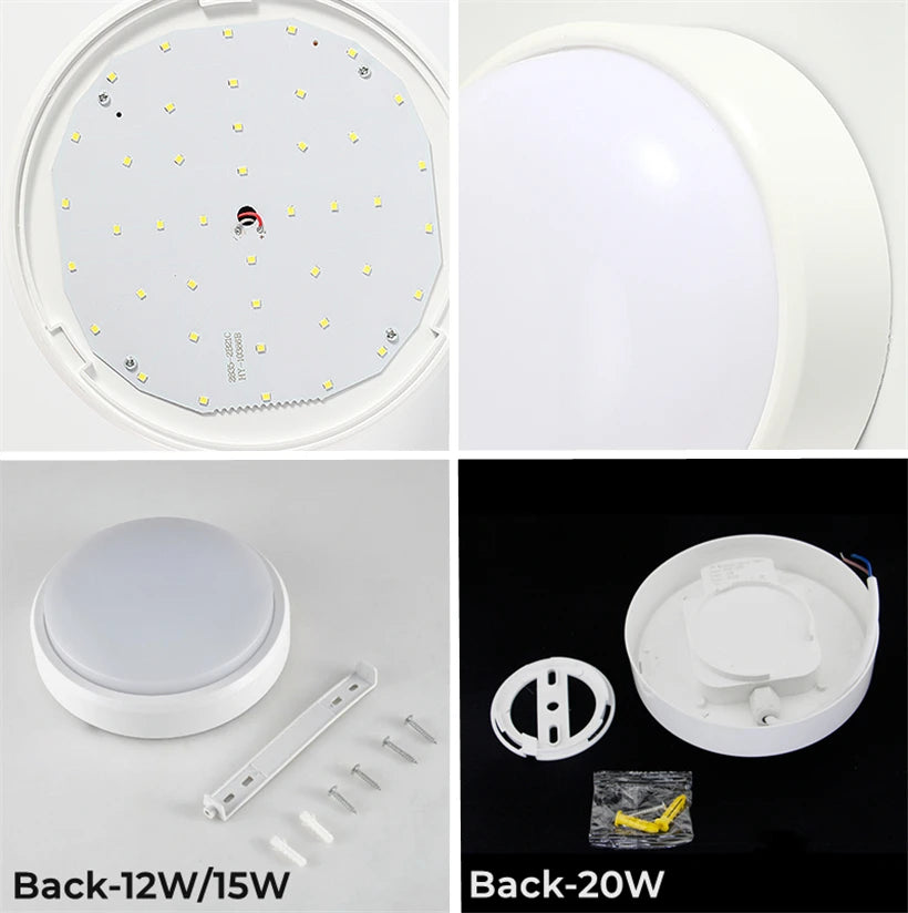 Outdoor Surface Mounted LED Ceiling Lamp 12W/15W/20W Waterproof IP65 Round Bathroom Light Garden Porch Moistureproof Wall Lights