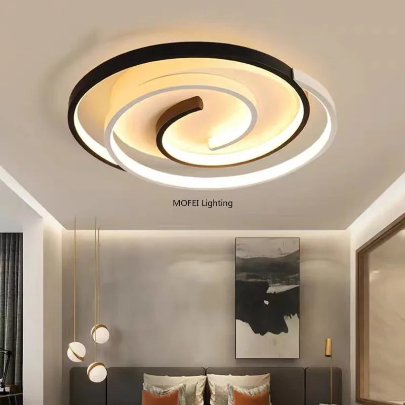 Modern LED Ceiling Lamp Simple Black White Bedroom Light Creative Energy Saving Eye Care Room Lighting Fixture Minimalist Design