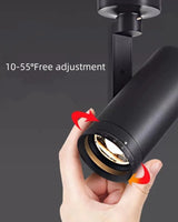 Free rotation adjustable focus 10 ° -55 ° track light dimmable surface mounted ceiling spotlight