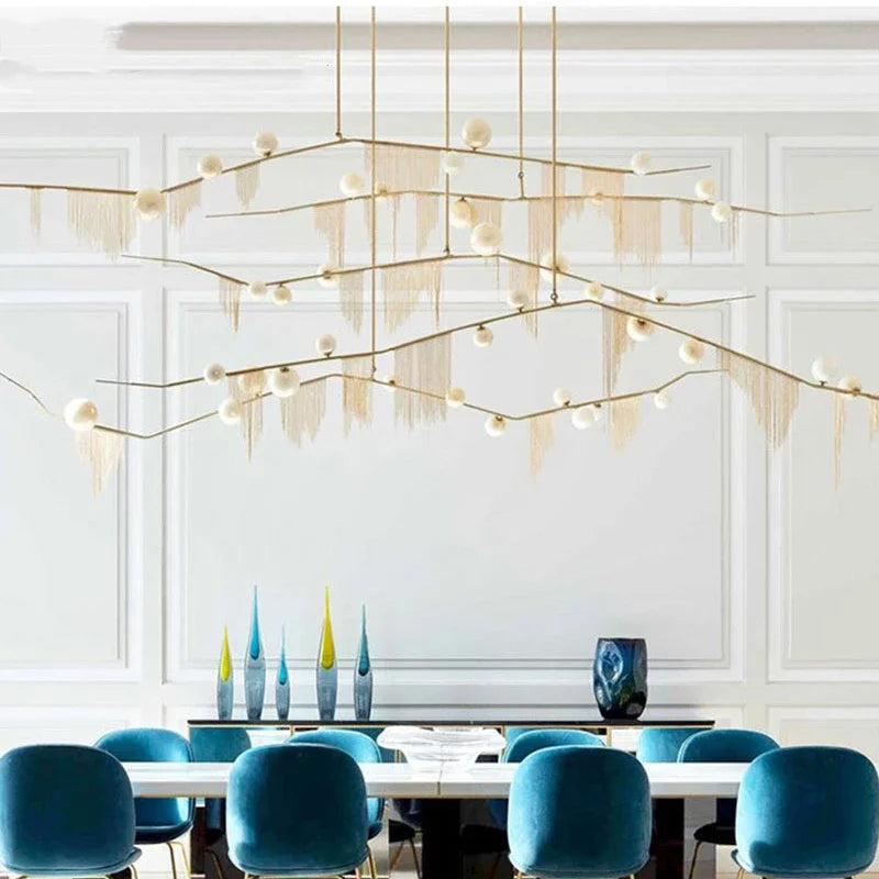 Designer G9 Chandelier Gold Tassel Led Glass Pendant Chandelier Lighting Living Room Rod Hanging Lamp Fixtures Room Decor