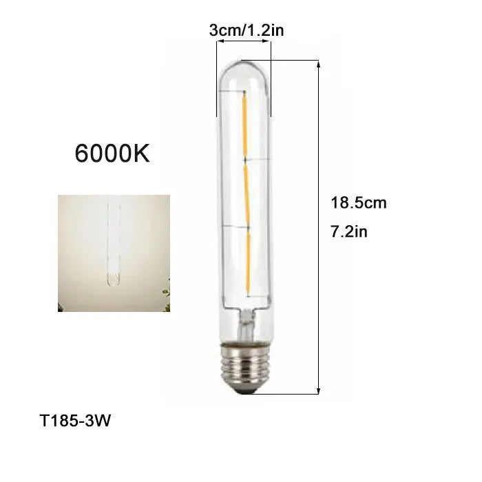 Vintage Tubular LED Filament Light Bulb - T10 T30 Long Tube 4W 6W 8W Edison Lamp