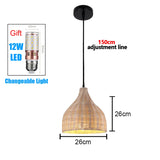Handmade Vintage Pendant Lamp Bamboo Restaurant Café Chandeliers Wood Base E27 Bulb Lighting Hotel Bedroom Interior Classical