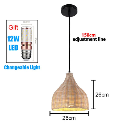 Handmade Vintage Pendant Lamp Bamboo Restaurant Café Chandeliers Wood Base E27 Bulb Lighting Hotel Bedroom Interior Classical