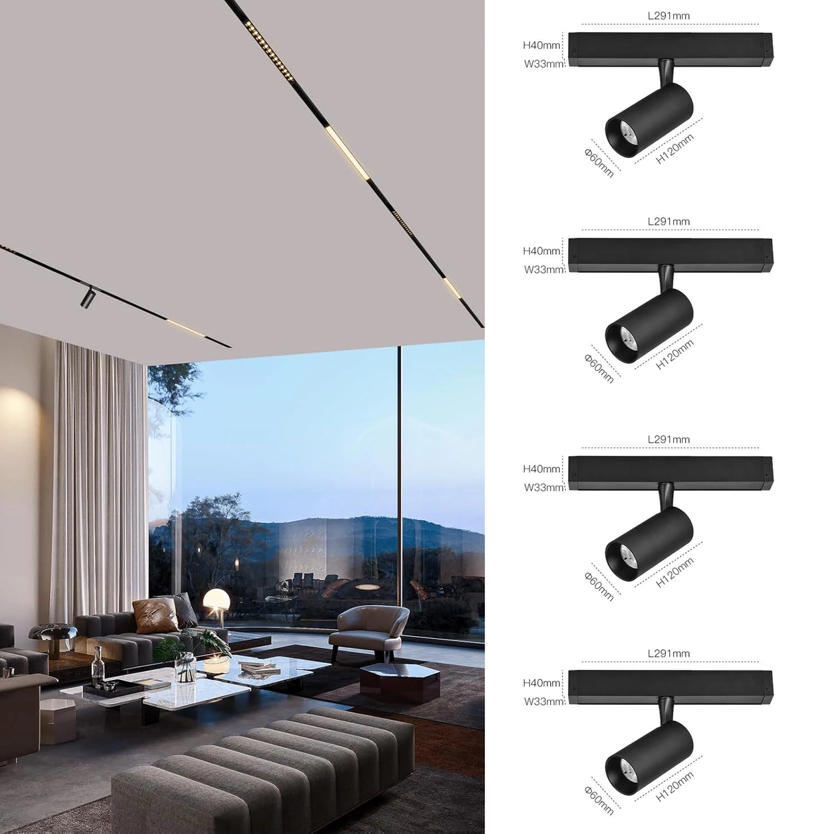 Recessed Magnetic Track Lighting 2-Wire DC 24V Track Rail System with LED Magnetic Light Head Kitchen Living Room Office