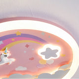 LED Warm Cute Nursery Children's Room Girl Bedroom Pegasus Ceiling Lights Pink Rainbow Unicorn Light Princess Room Ceiling Lamps