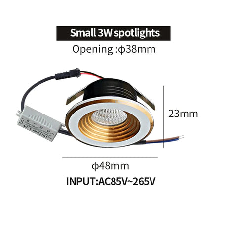 Recessed mini Spotlight 3w LED indoor ceiling light 110v 220 volt Deep anti-glare small downlight  with driver set