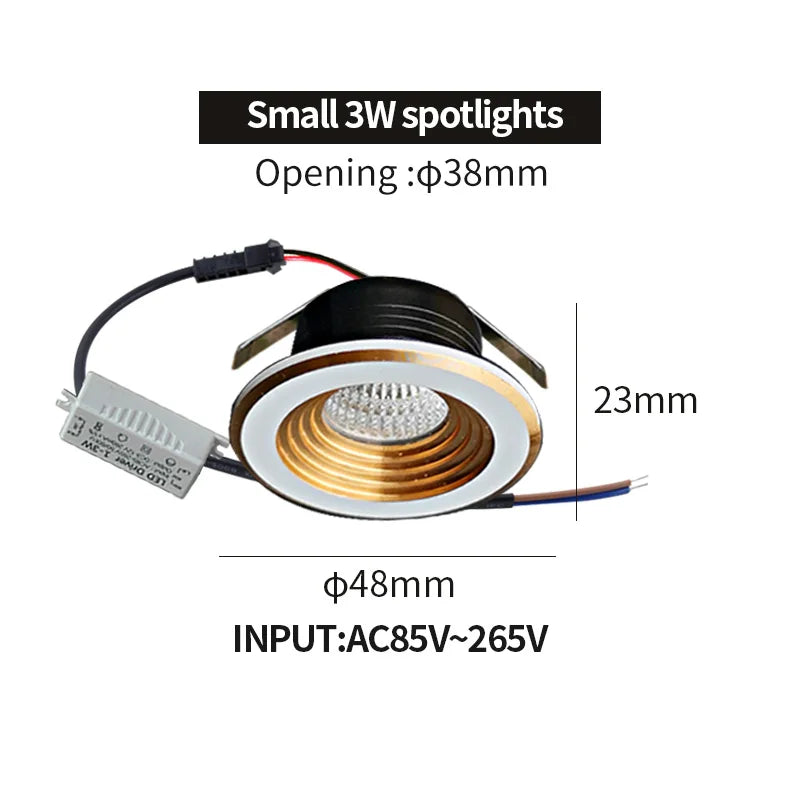 Recessed mini Spotlight 3w LED indoor ceiling light 110v 220 volt Deep anti-glare small downlight  with driver set