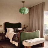 Eloise French Medieval Scallop Milk Glass Pendant Lamp - Retro Green Globe LED Dimmable Hanging Light for Homestay, Dining Room & Office Decor