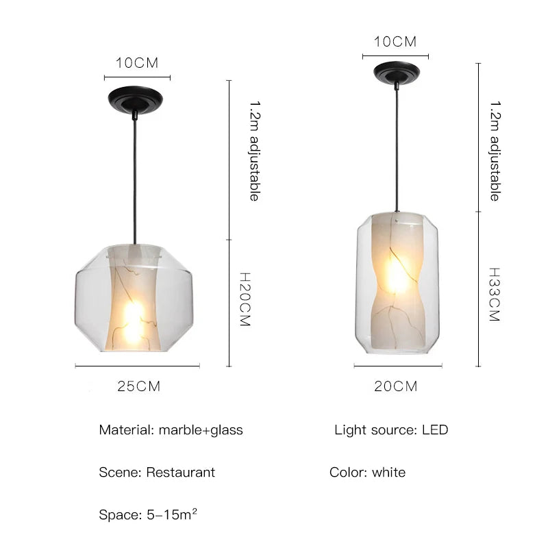 Nordic Glass Marble LED Pendant Lamp For Bedroom Bedside Dining Room Bar Bathroom Villa Art Decoration Small Chandelier Light