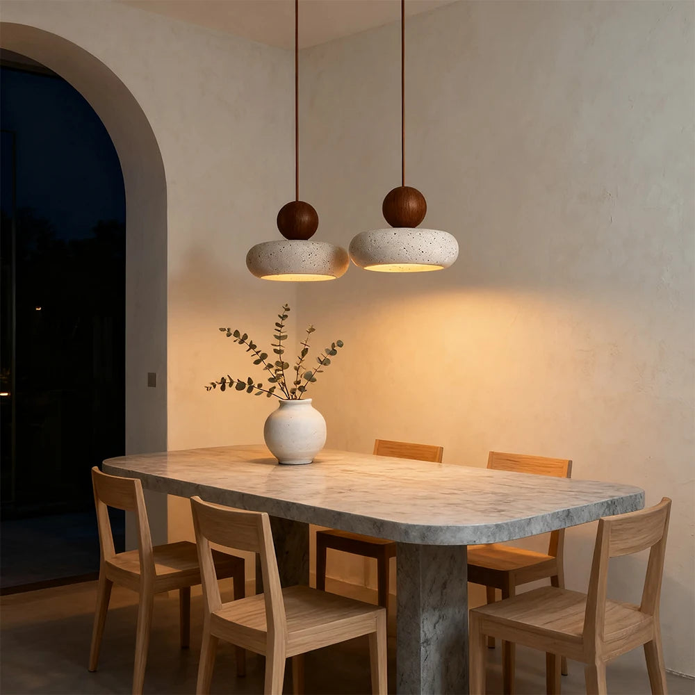2026 New Cave Stone Pendant Light Bedroom Yellow Travertine LED Chandelier Living Dining Room Modern Hanging Lamp Decor Lighting
