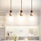 Luma Cream Style Yellow Travertine Pendant Lights, Nature Stone Wood Hanging Lamps for Bedroom Bedside Restaurant Kitchen Island