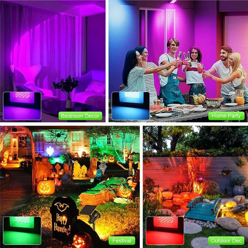 AT29 100W RGB LED Floodlights (2-Pack) - Color-Changing IP66 Waterproof Outdoor Landscape Spotlight with Remote for Halloween & Christmas