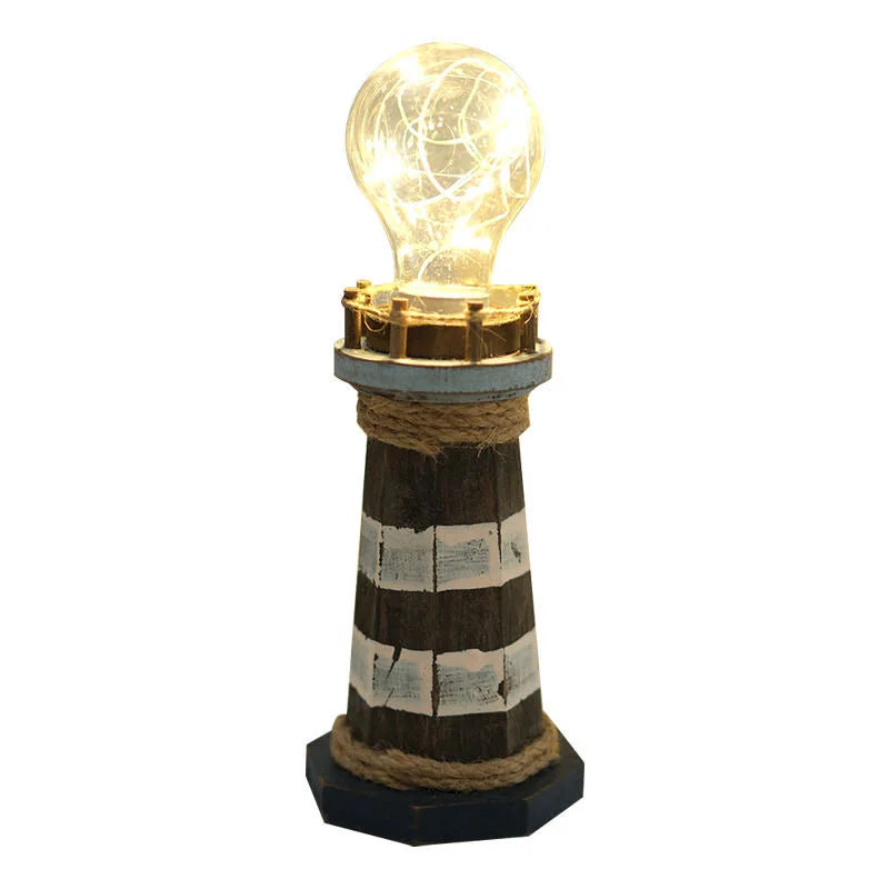 Mediterranean style wooden lighthouse ornament creative retro desktop decoration luminous home decoration gift giving decoration