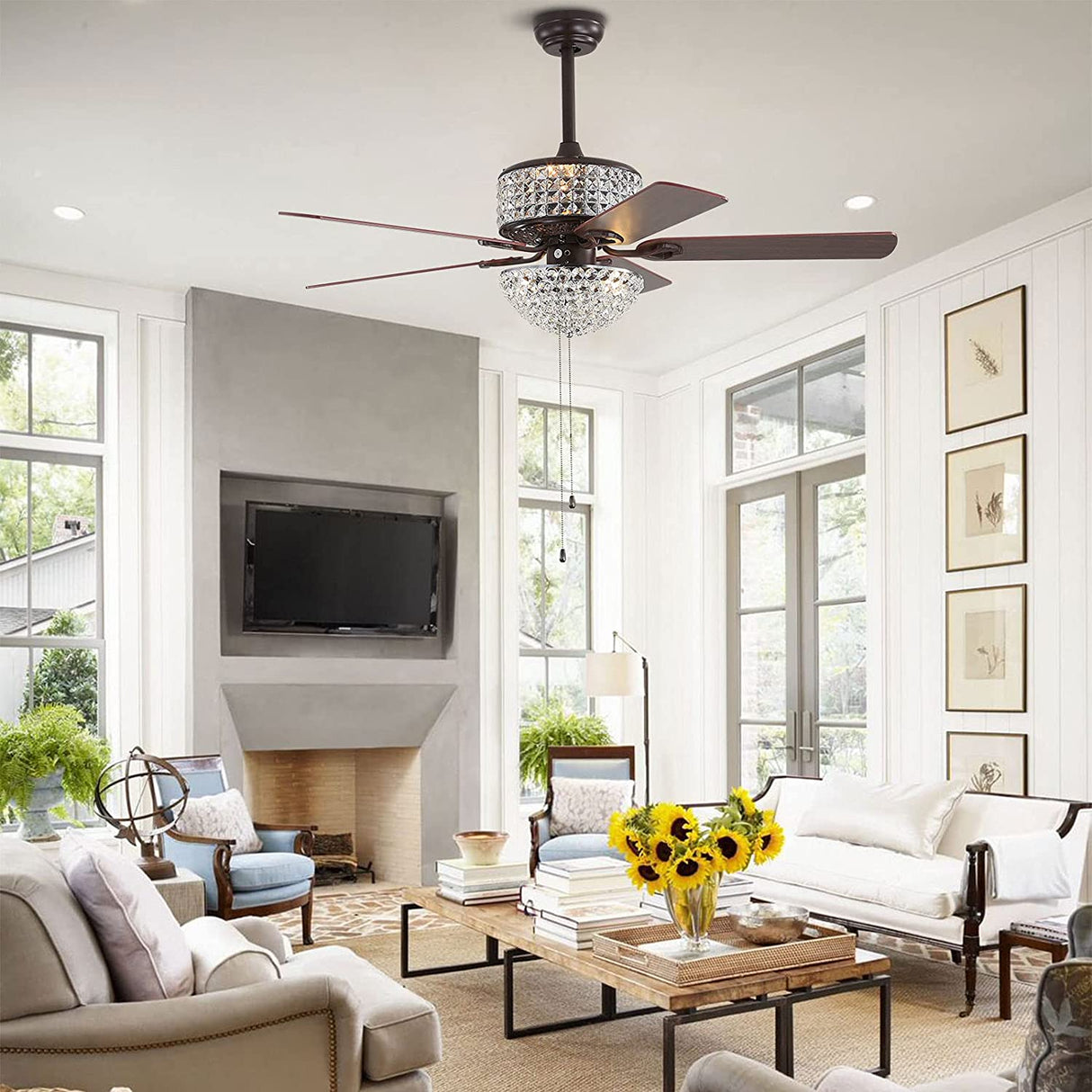 52 Inch 5 Blade Ceiling Fan with and Light Kit Included For Home Application Summer Cooling Fan Save Energy