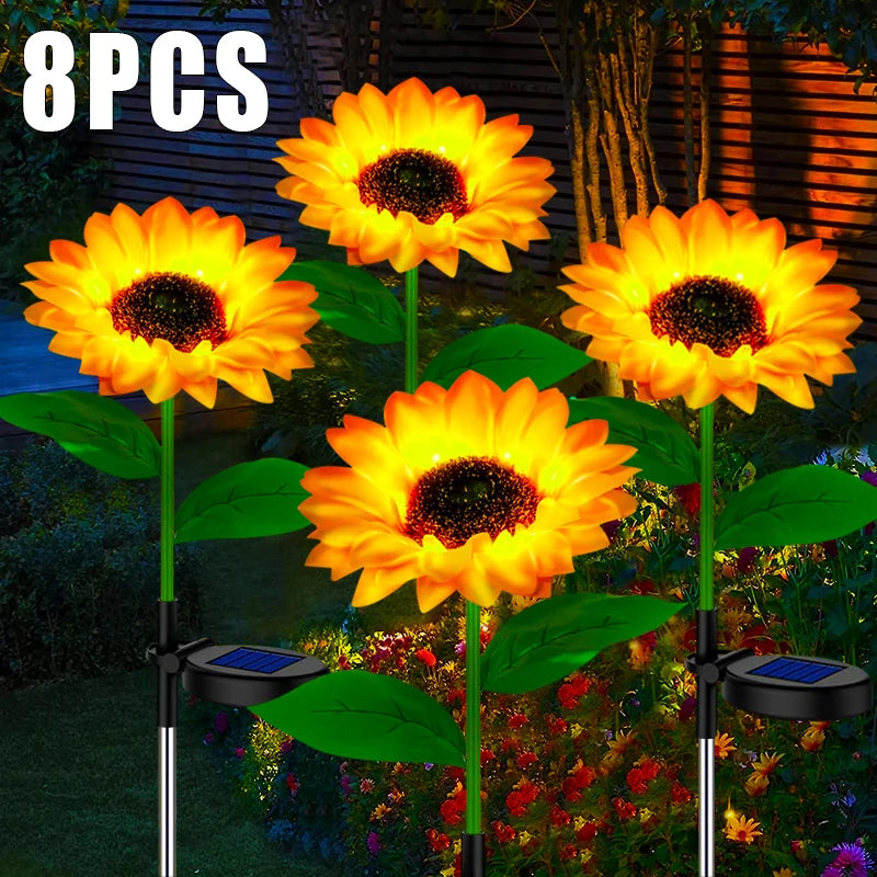 Solar LED Lights Outdoor Waterproof Sunflower Garden Pathway Lights Landscape Patio Balcony Yard Lawn Decor Flower Lamp