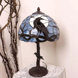 Raven Moon Stained Glass Table Lamp - 20" Gothic Night Light (Dark Blue)