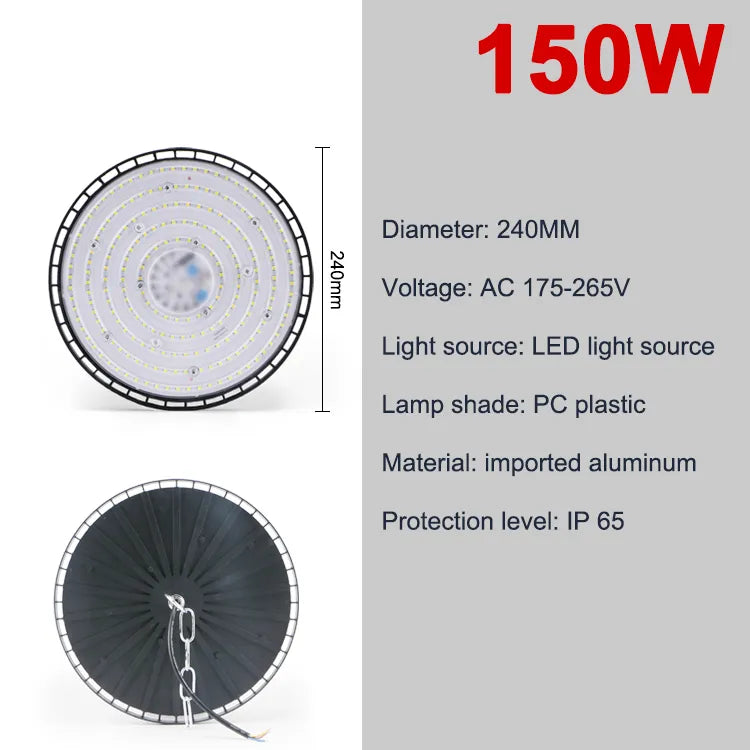 High Bay Light 100W 150W 200W UFO LED 220V 6000K Waterproof IP65 Warehouse Garage Light Super Bright Industrial Lighting