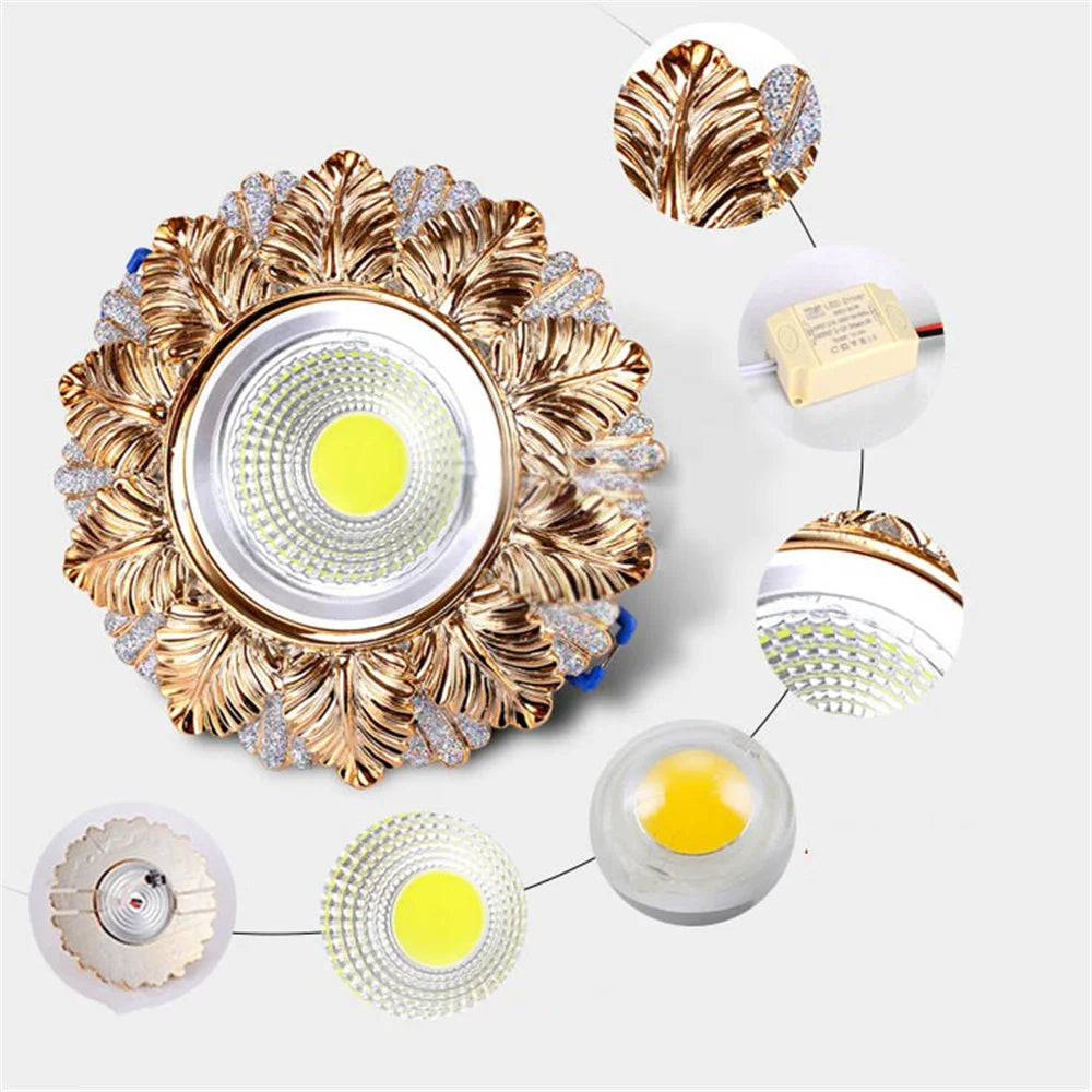 Art Decor Golden Leaf Resin LED Recessed Downlight (5W 220V) - Luxury Retro Ceiling Spotlight Fixture for Foyer, Corridor, Hallway & Hotel Decor