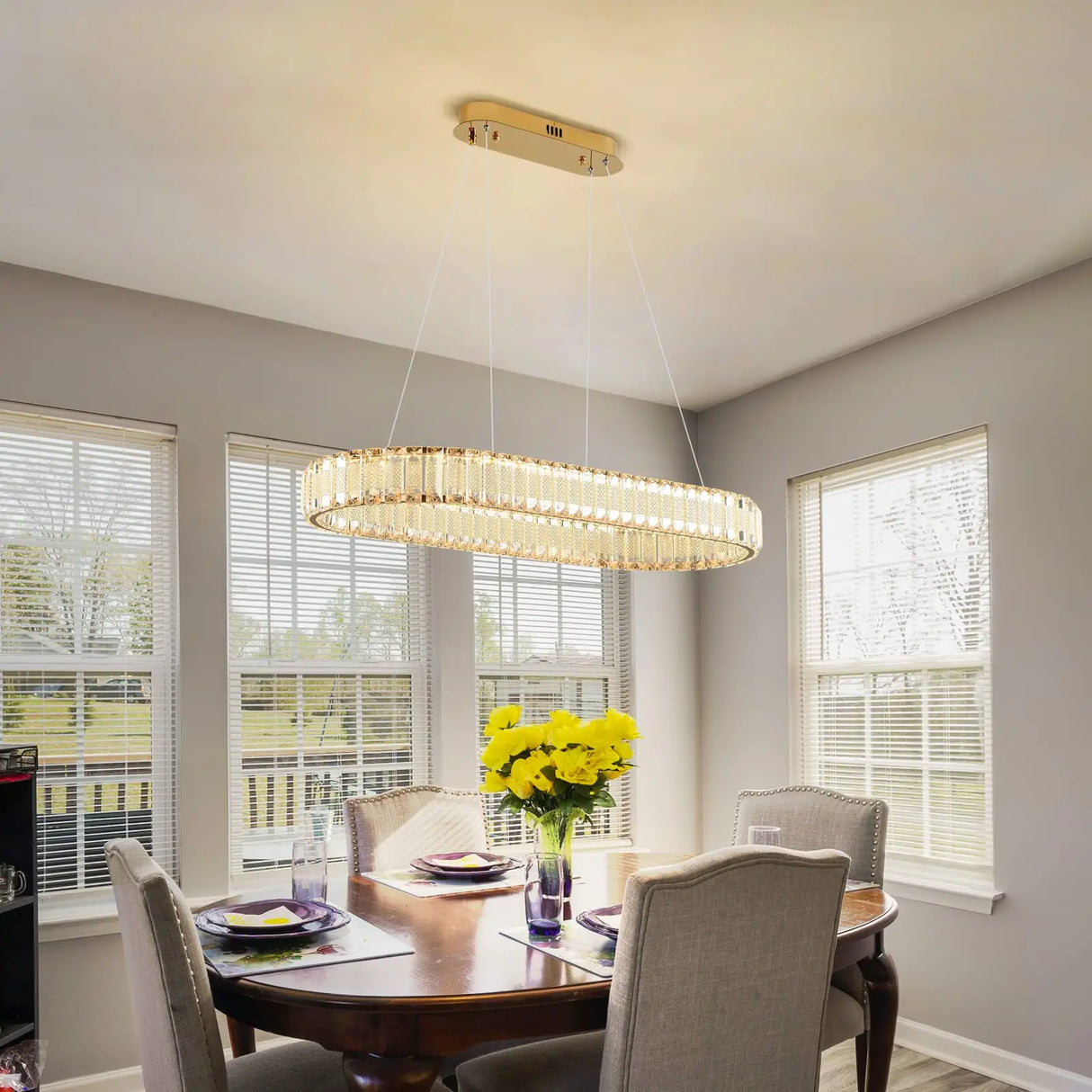 Oval gold pendant lamp, modern crystal pendant lamp, restaurant lighting fixture, pendant lamp, ceiling, living room