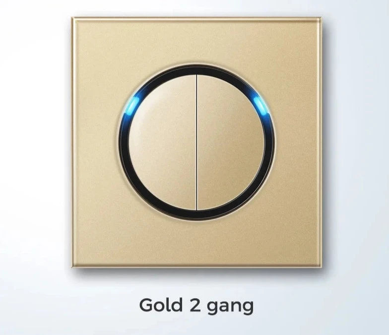  Universal Round Tempered Glass Home Wall Switch Panel LED Indicator Black/Grey/Gold/White 250V 86mm*86mm Wall Light Switch