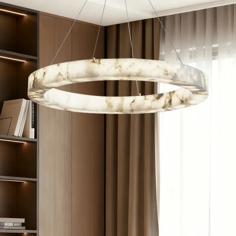 Imitation Marble Circular Resin Pendant Light - Modern Hanging Ceiling Lamp Fixture for Living Room, Bedroom & Home Decor