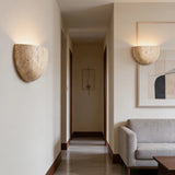 Wabi-Sabi Retro Yellow Cave Stone LED Wall Lamp - Natural Travertine Accent Sconce Light Fixture for Bedroom Bedside, Hallway & Entrance Background Decor