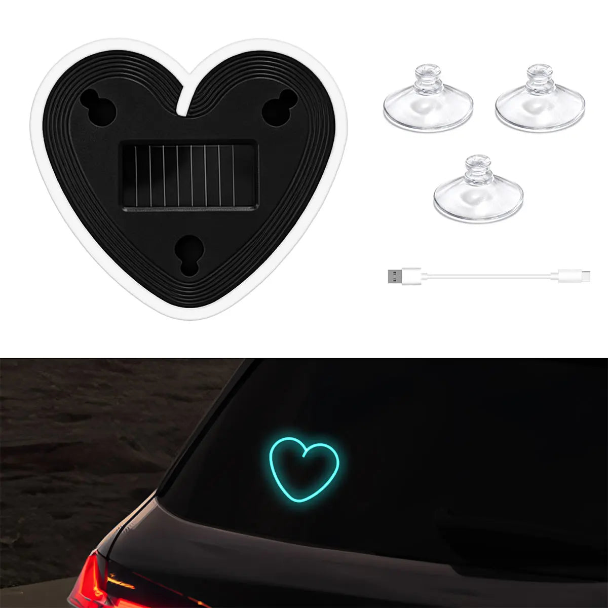 Universal Solar Heart-Shaped RGB LED Car Atmosphere Light - Dynamic Gradient Interior Ambient Decoration Lamp & Vehicle Accessory