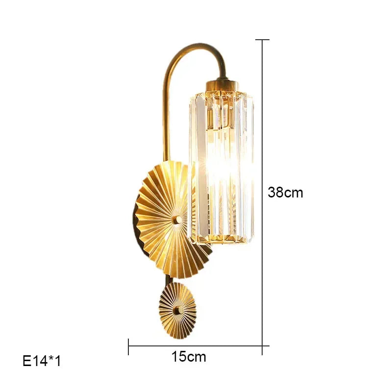 Nordic All-Copper Crystal LED Wall Lamp - Retro Luxury Sconce Light Fixture for Living Room Background, Bedroom Bedside & Villa Decor