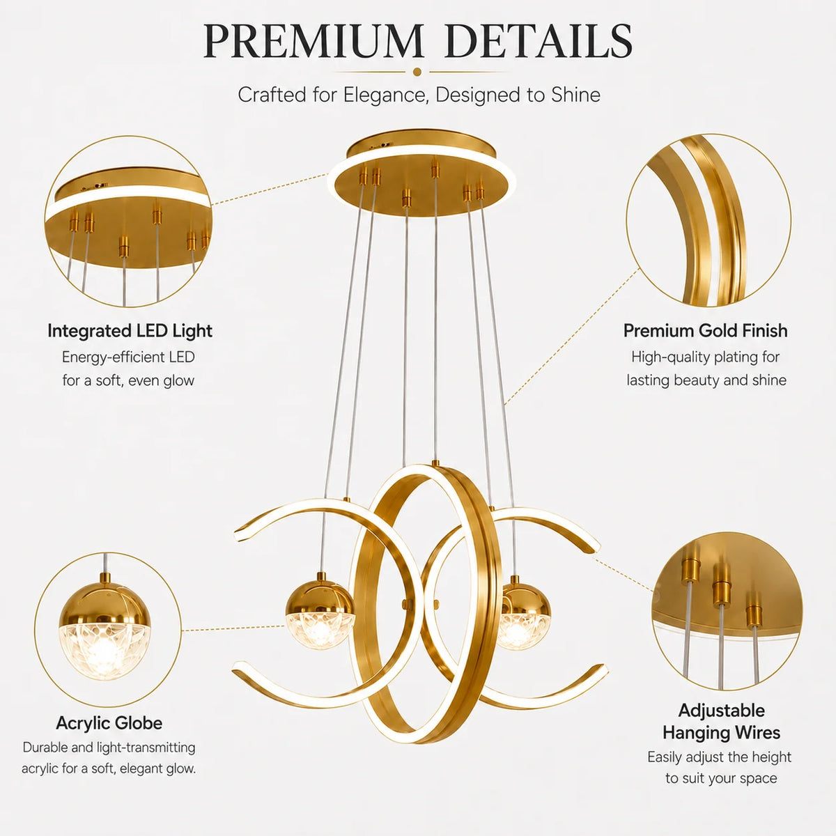 Modern three-color LED pendant lights paired with acrylic creative ring-shaped pendant lights, luxurious ceiling lights, suitable for living rooms, dining rooms, and bedrooms.