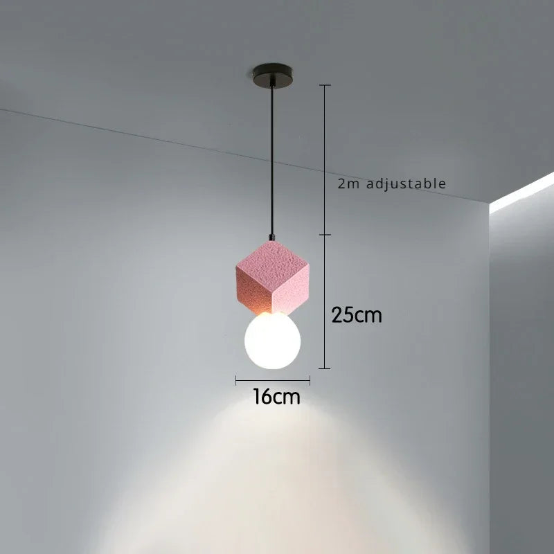 Modern Minimalist Resin Honeycomb Stone Design LED Warm White Light Single Bedside Dining Pendant Lamp Glass Ball Pink Fixture