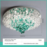 Modern Green Crystal LED Ceiling Light - Luxury Flush Mount Chandelier Lighting Fixture for Living Room, Bedroom & Hotel Decor
