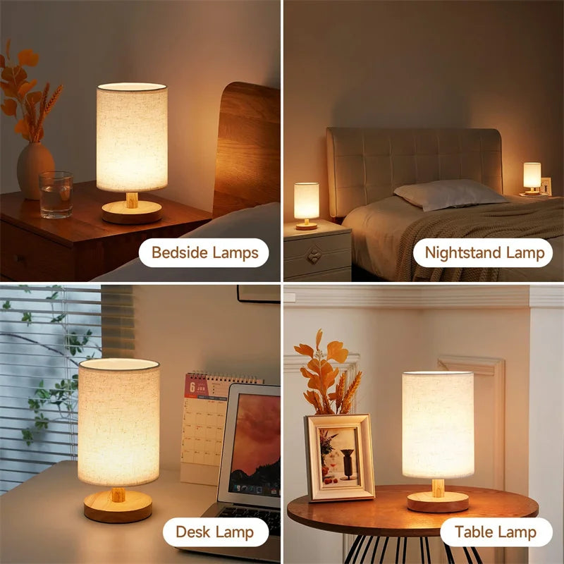 USB Powered Modern Nordic Wood Table Lamp Night Light for Bedroom Illumination Warm White Gift Wooden Bedside Kids Room Decors