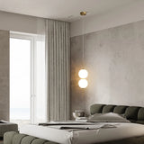 Nordic Glass Ball LED Pendant Lights Bedroom Bedside Hanging Lights Fixture Long Design Lighting Nordic Ceiling Chandeliers