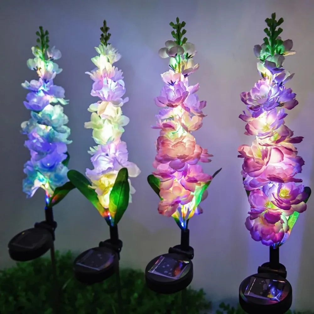 Solar Multicolor Artificial Tall Delphinium Larkspur Stake Lights,Waterproof  Ground Lamp for Outdoor Lawn, Yard, Garden Pathway