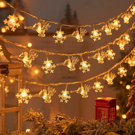 Christmas LED String Lights Snowflake Star Garland Fairy Lights Xmas Hanging Pendant Ornament New Year Party Decoration Lighting