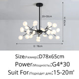 Modern Firefly LED Chandelier Black Gold for Living Room Bedroom Hall Home Decor Indoor Lighting Minimalist Ceiling Pendant Lamp