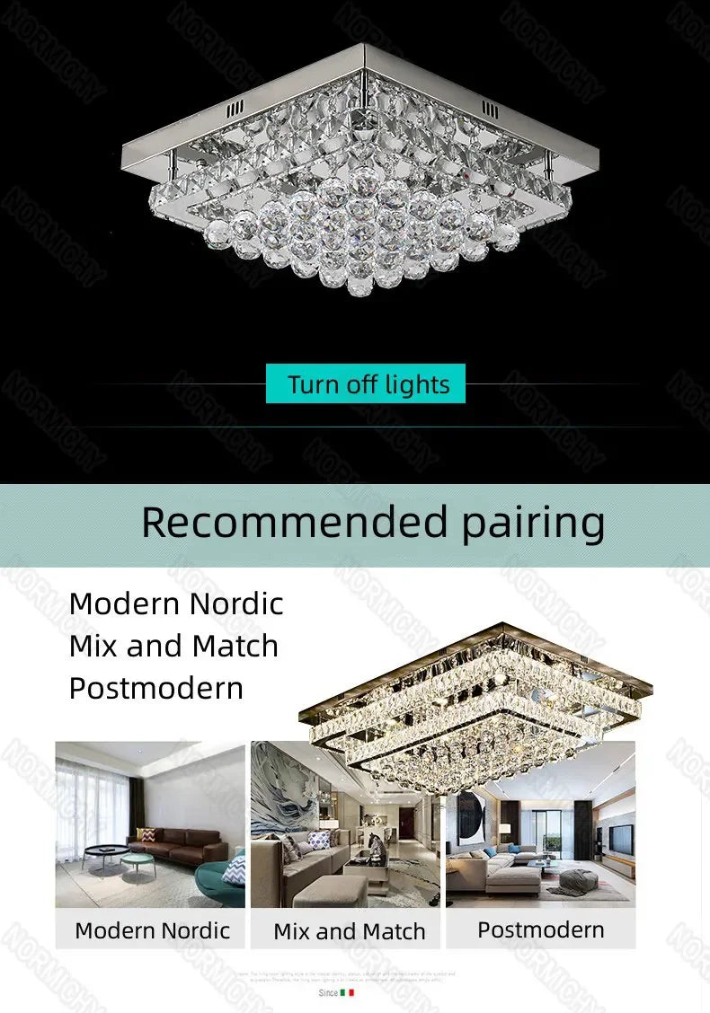 Modern Luxury Crystal LED Chandelier For Living Room Bedroom Dining Room Kitchen Ceiling Lamp Silver Chrome Remote Control Light