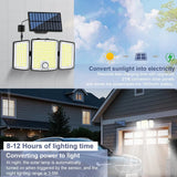 278 LED Solar Motion Sensor Outdoor Flood Light - 3-Head Waterproof Security Wall Lamp for Patio, Yard & Garage