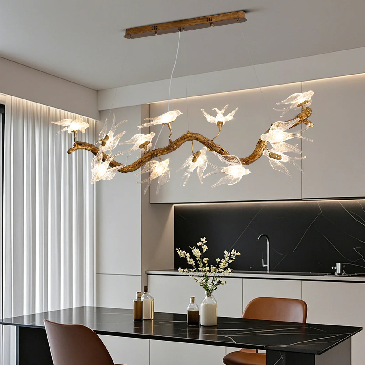 Luxury Glass Bird Chandelier (Designer Swallow Pendant Light) - Modern Decorative Hanging Ceiling Lamp Fixture for Living Room & Dining Room