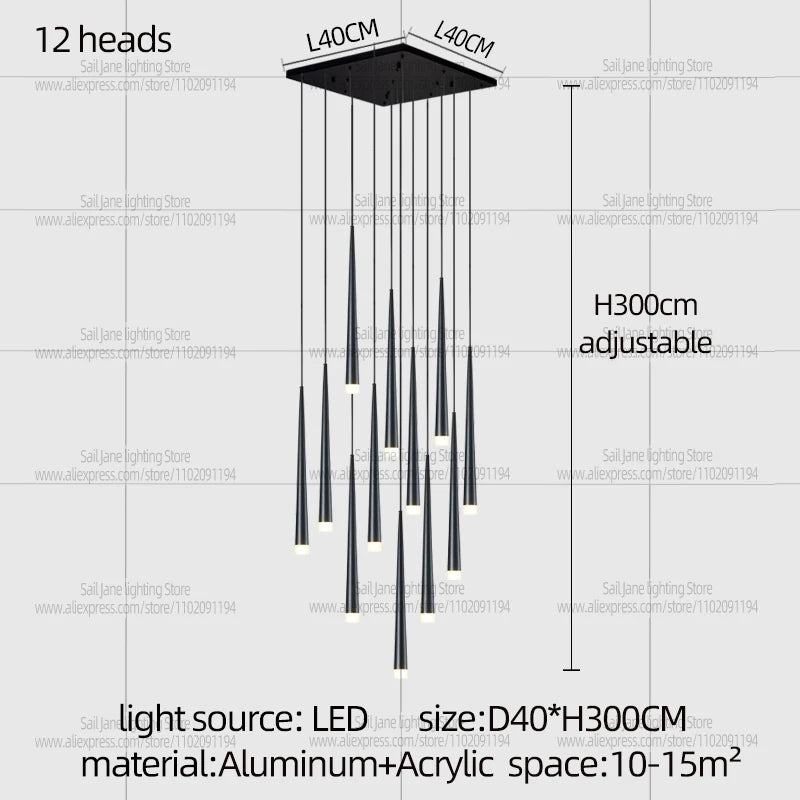 Modern Nordic Style Luxury Chandelier Villa Hanging Staircase Long Pendent Lamp LED Living Room Ceiling Light Indoor Lighting