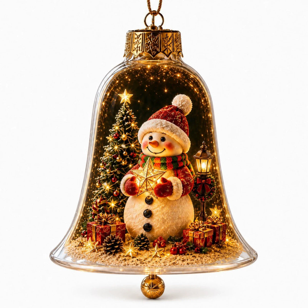 Acrylic Christmas Bell Ornament Decoration 3D Snow Globe Santa Snowman Ball Hanging Xmas Tree Pendant Christmas Party Decoration