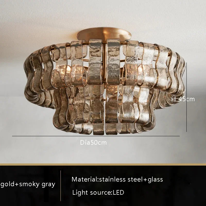 Gray Glass Ceiling Chandeliers 2025 Classic Round Hanging Lamps for Ceiling Home Decoration Lighting Gold Lustres Lamparas
